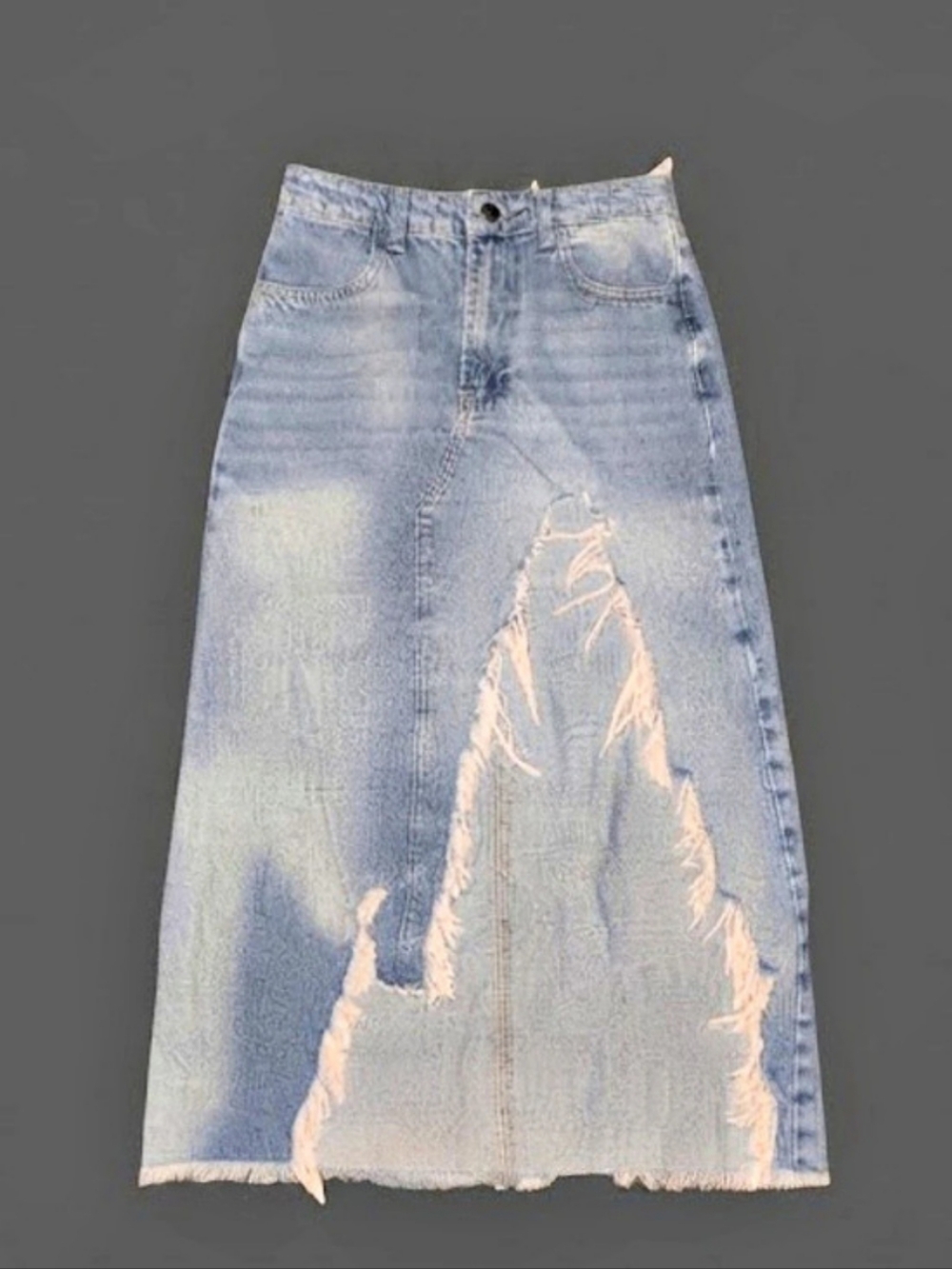 ASOS Stradivarius high rise denim skirt distressed front slit
